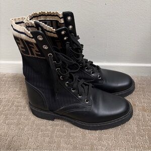 Fendi Leather Boots Rockoko combat black shoes authentic